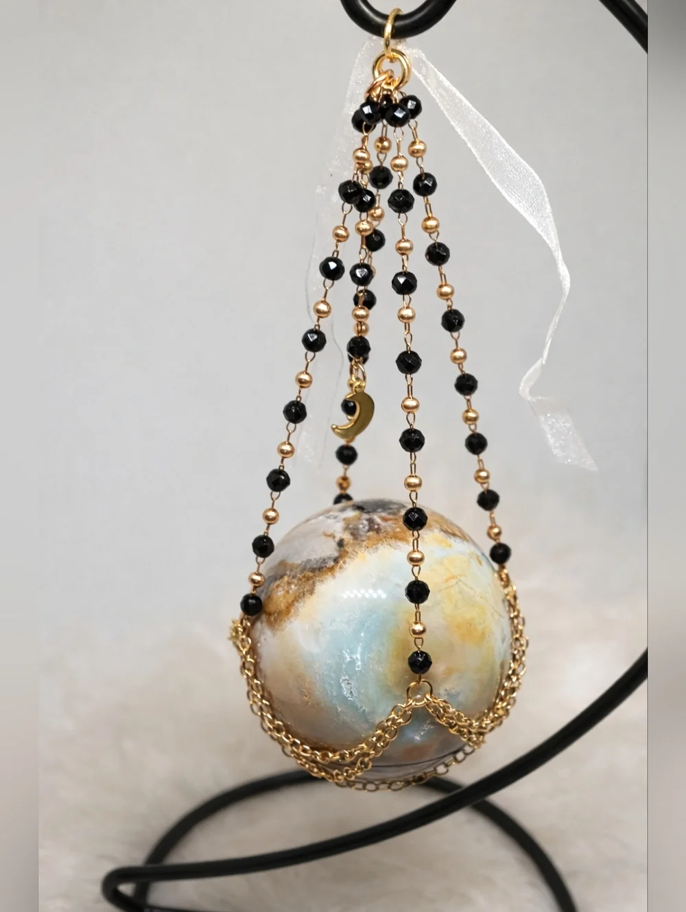 Amazonite Sphere, Crescent Moon Stand | Crystal Display Holder | Celestial Decor - Picture 4 of 4